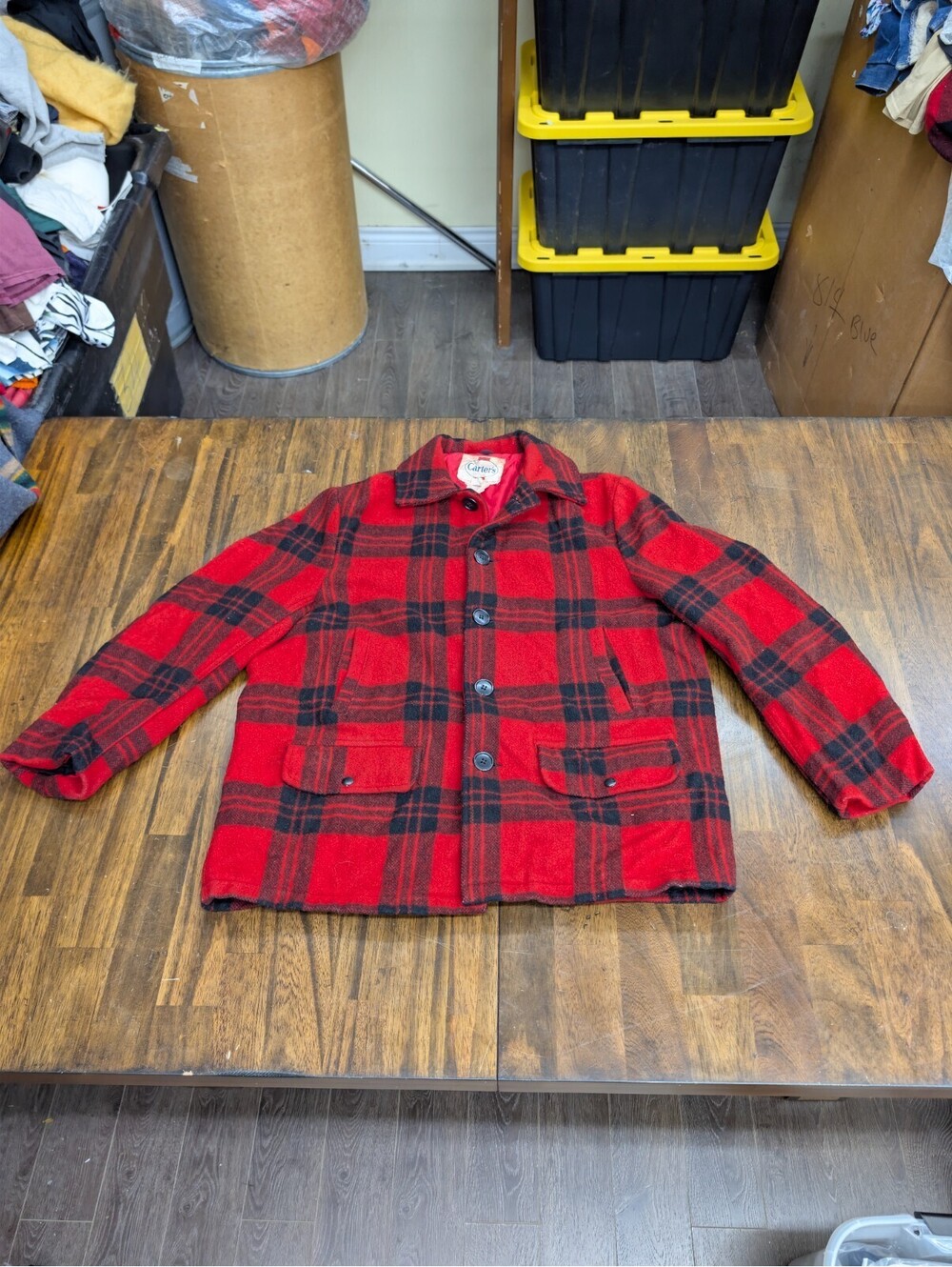 Carters Wool Hunting Jacket Coat Size 46 Red Black Plaid